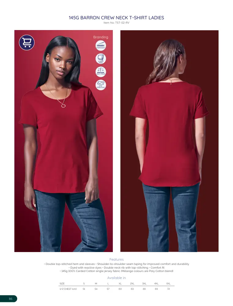 145G Barron Crew Neck T-Shirt Ladies TST-02-RV