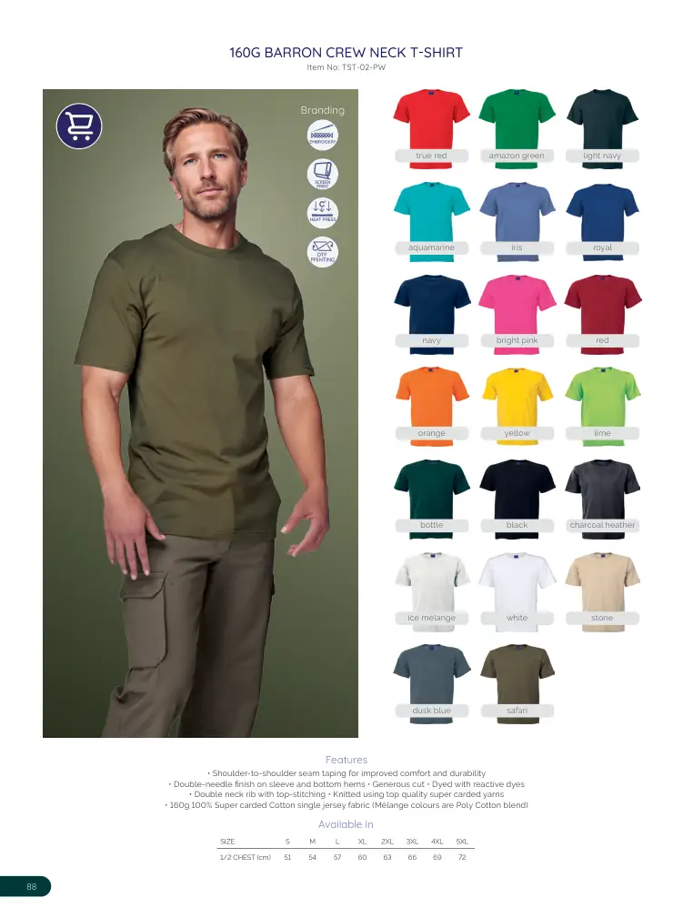 160G Barron Crew Neck T-Shirt TST-02-PW