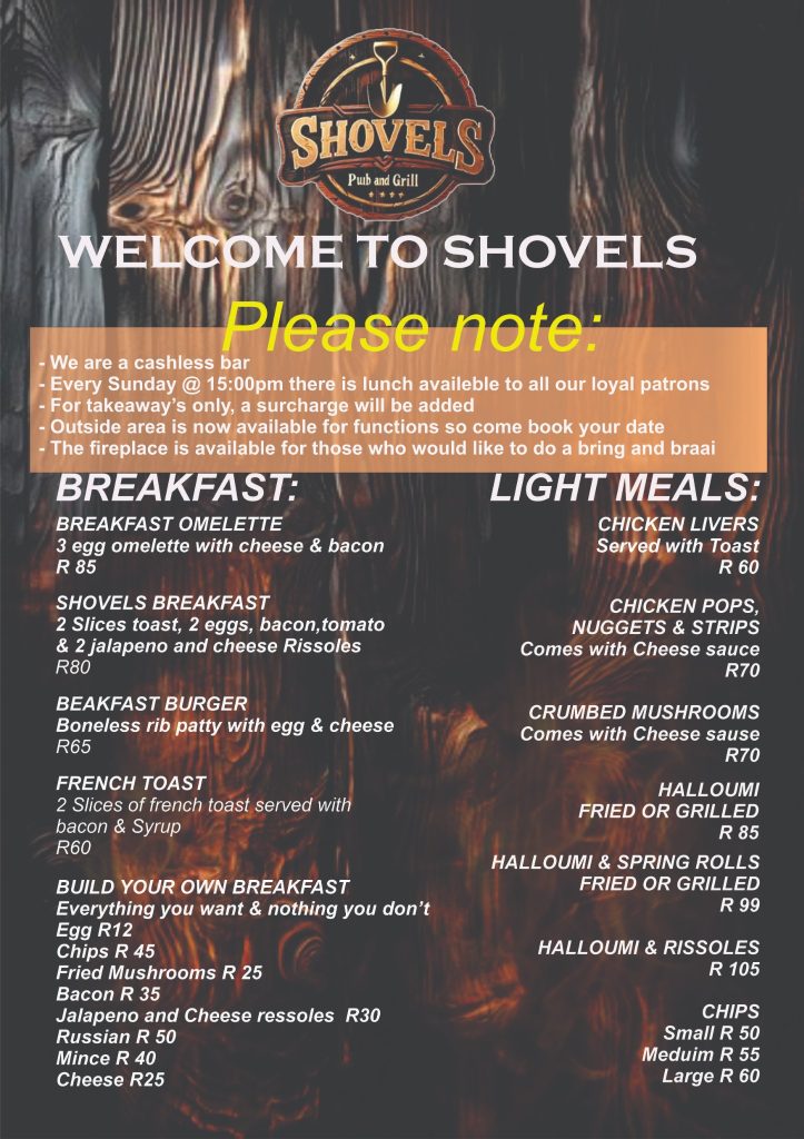 Menu Designs — Shovels Pub & Grill